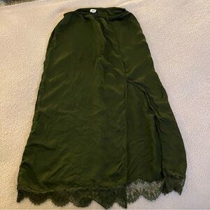 Aerie Dark Green Maxi Skirt with Lace Hem